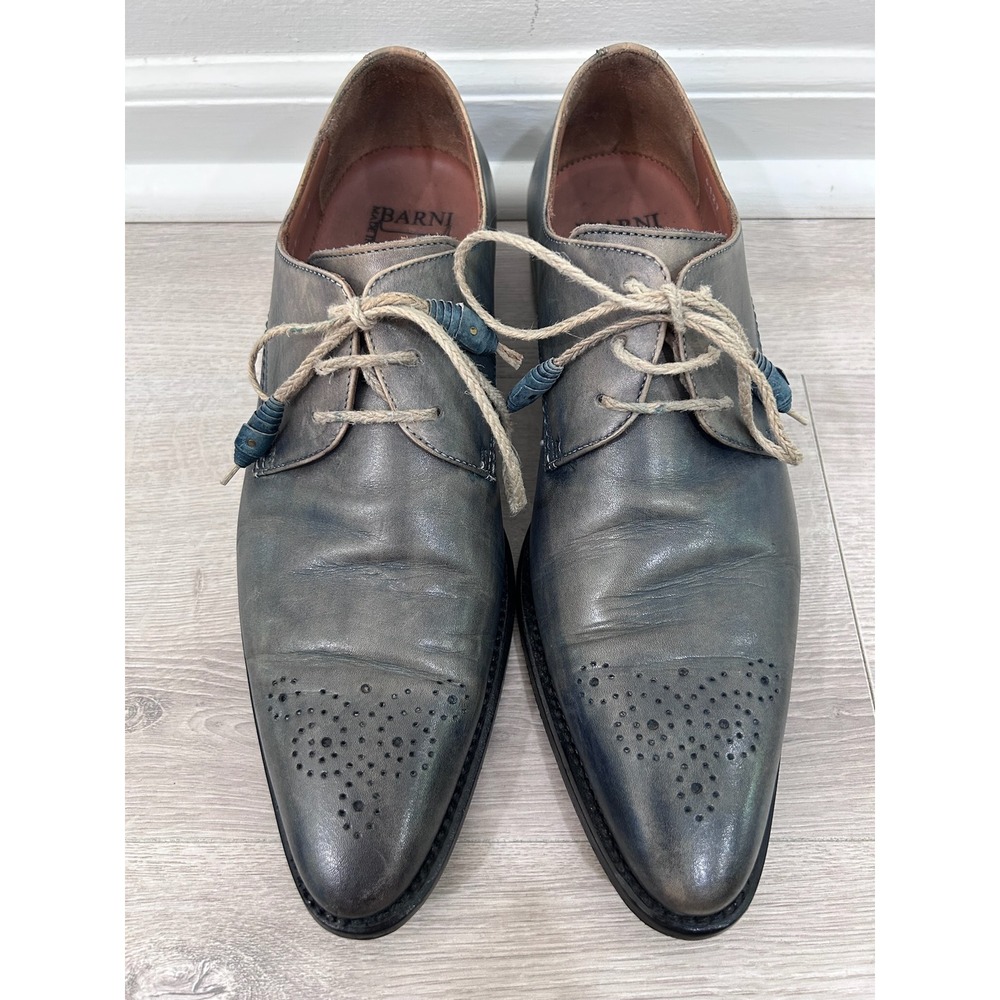 Barni Italy 6127 Mens Blue Grey Distressed Leather Brogue Cap Toe Derby Shoes 42